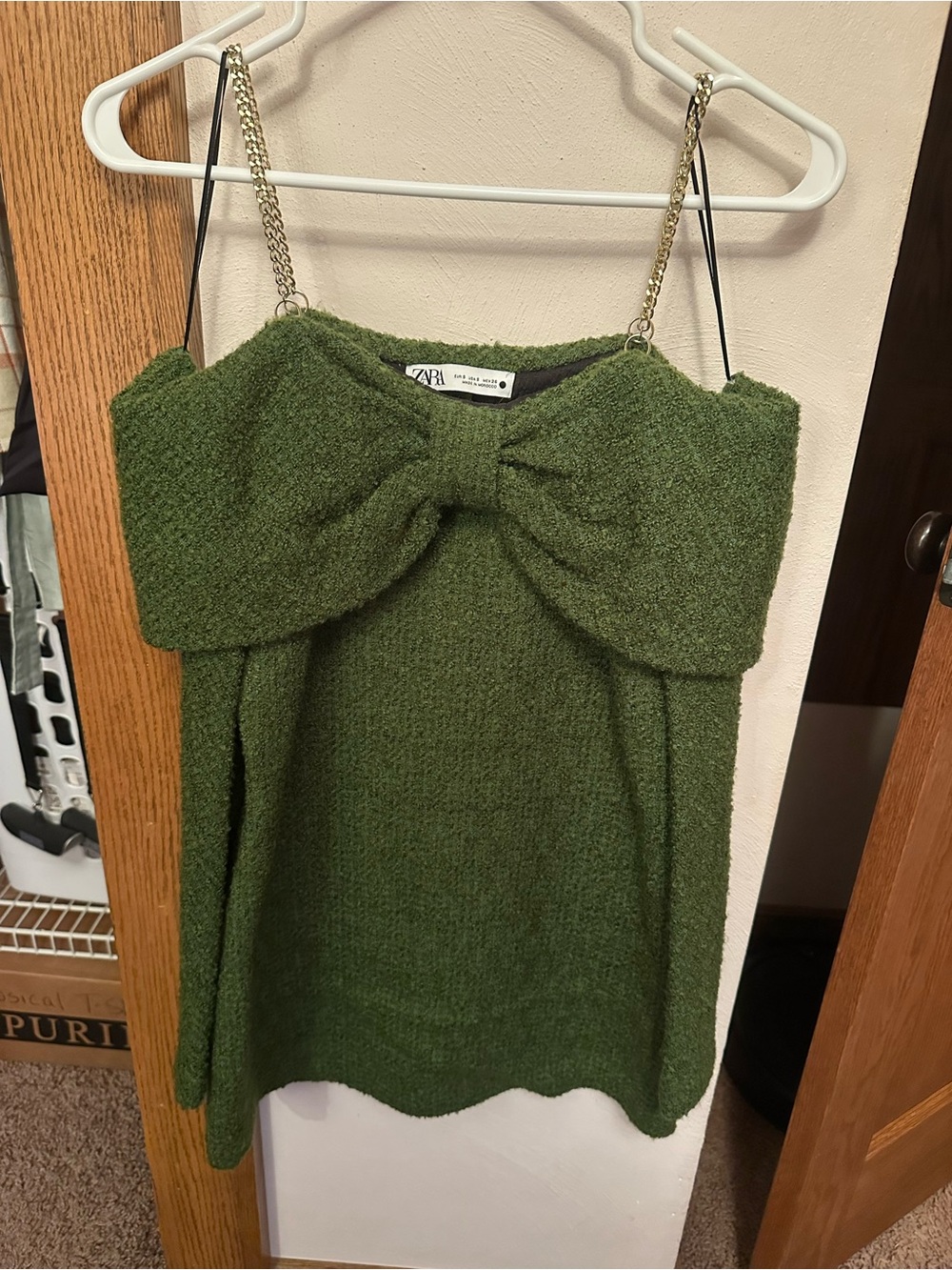 Zara Olive Green Bow-Front Knit Tank with Chain Straps